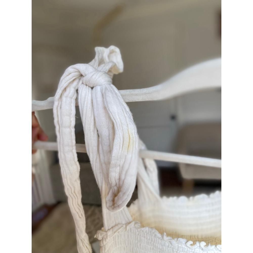 Nothing Fits But Ivory Cotton Gauze Maxi Dress Tie Strap Cottagecore Ethereal - Picture 4 of 10